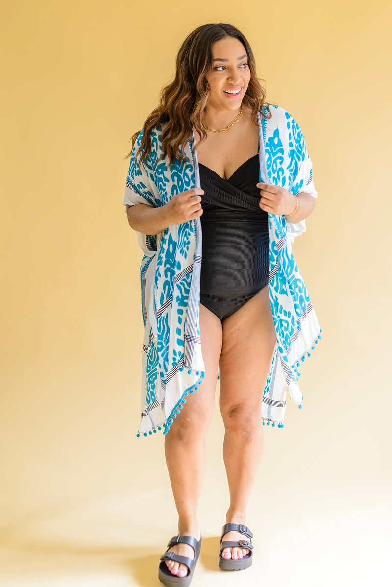 Side Trip Draped Kimono in Teal