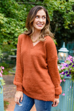 Sierra Eyelash Sweater Knit Top In Rust