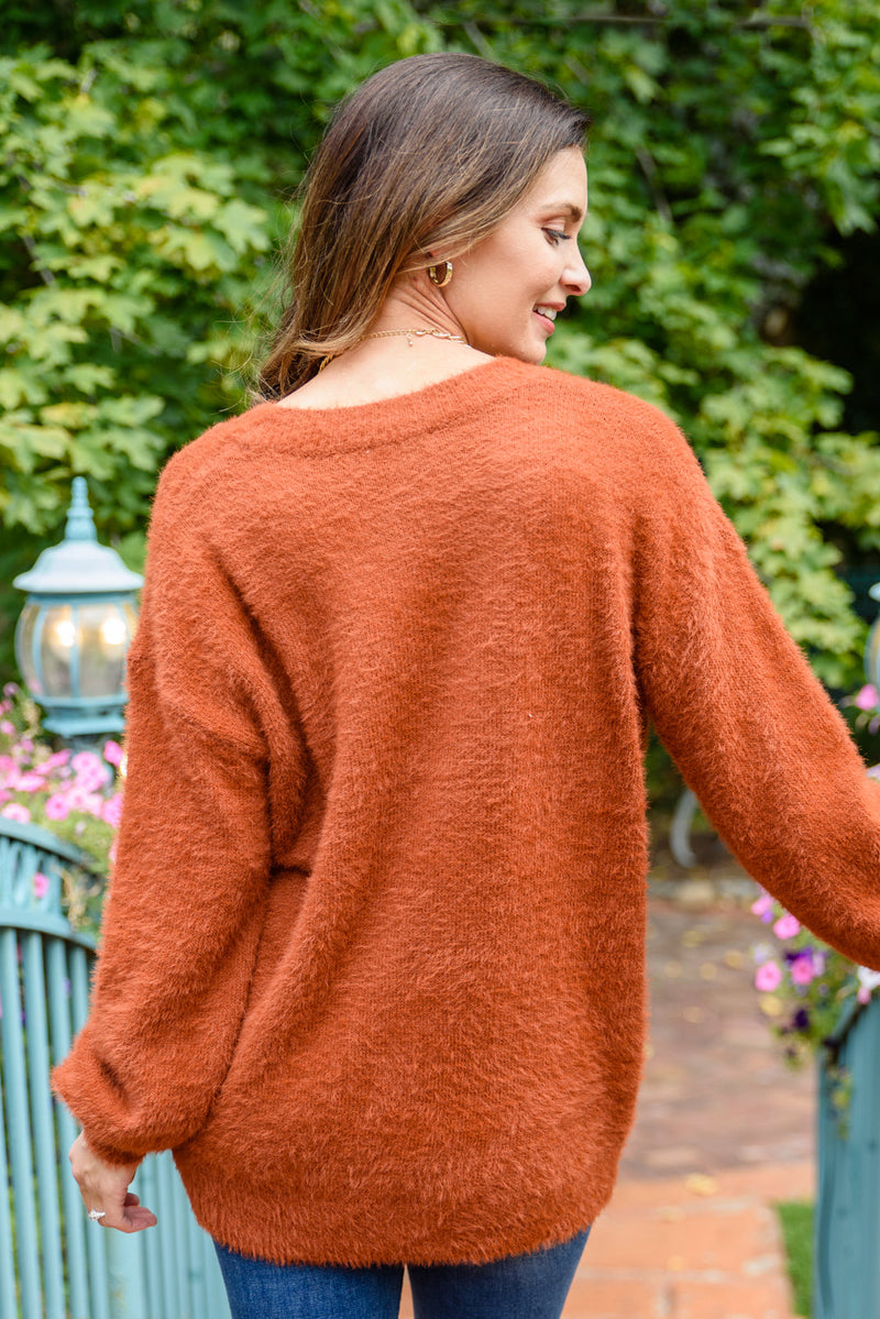 Sierra Eyelash Sweater Knit Top In Rust