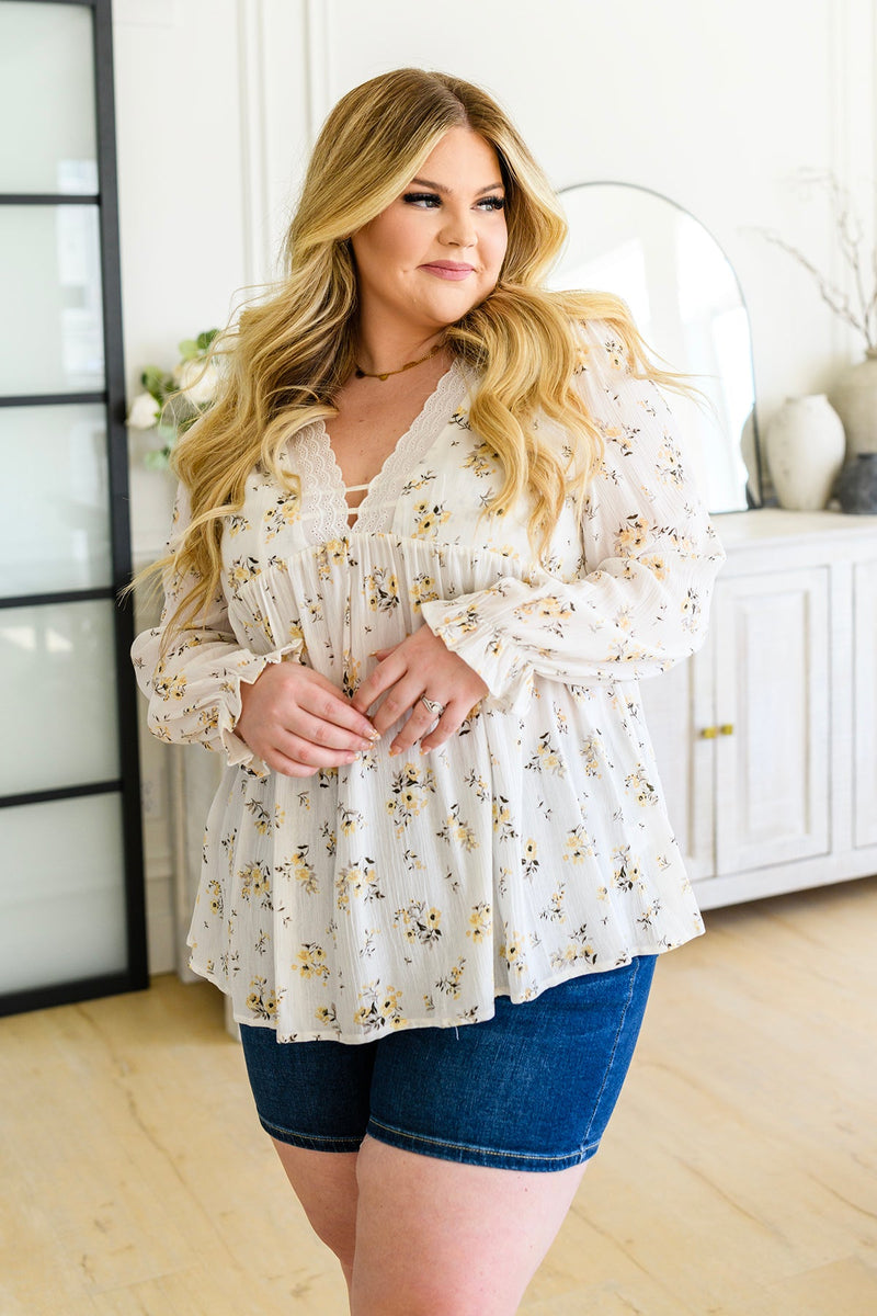 Sing Softly Lace Trim Floral Blouse