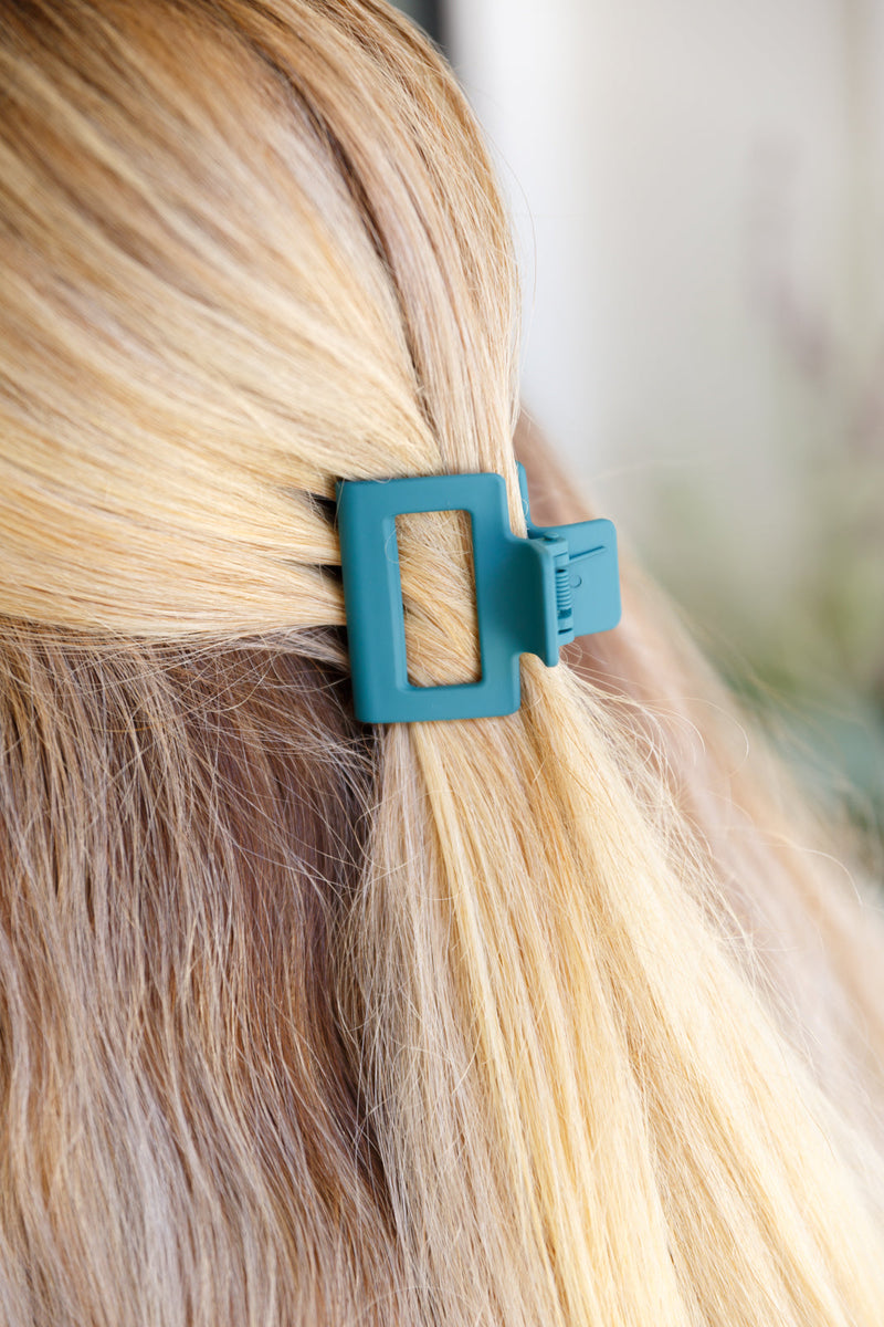 Small Square Claw Clip in Matte Teal