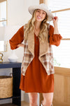 Snug And Stylish Plaid Fur Lined Wide Collar Vest