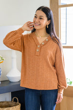 Speak Sweetly Textured Knit Top With Buttons In Rust