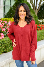 Start Of Something New V Neck Sweater In Burgundy