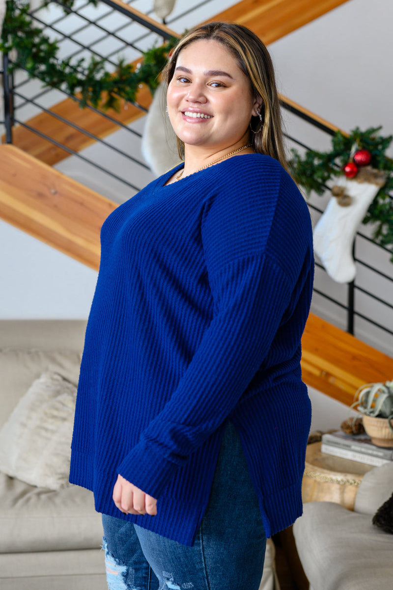 Stay The Night Waffle V-Neck Sweater