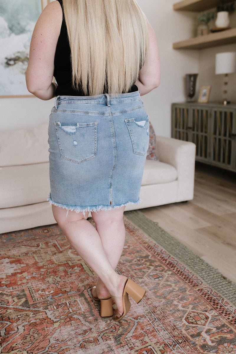 Risen Stephanie Raw Hem Denim Skirt