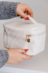 Subtly Checked Cosmetic Bags 3 Piece Set in Ivory