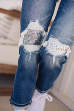 Risen Suki Mid Rise Sequin Patch Tapered Jeans