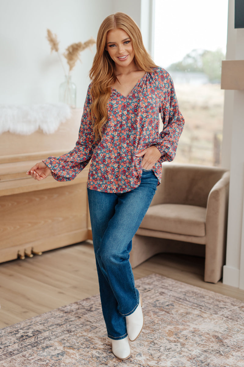 Sunday Brunch Blouse in Denim Floral