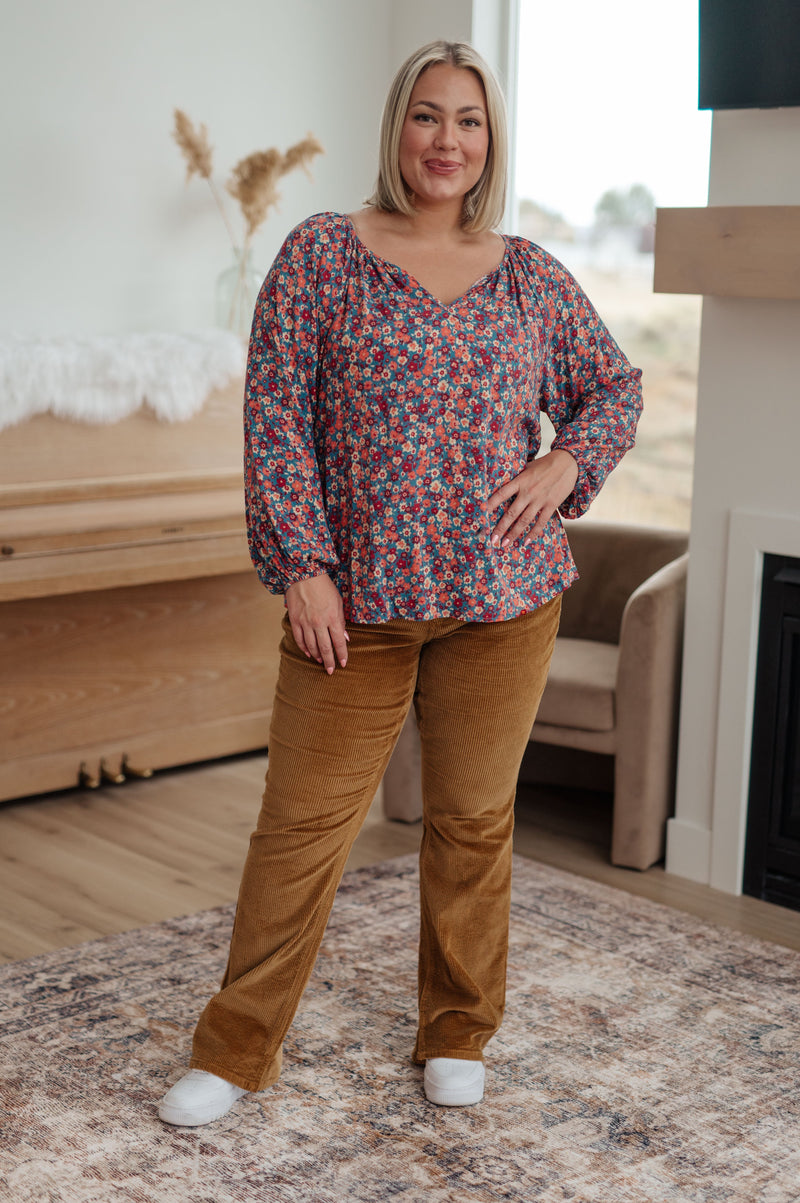 Sunday Brunch Blouse in Denim Floral