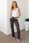 Judy Blue Sybil High Rise Frayed Hem 90's Straight Jeans in Brown