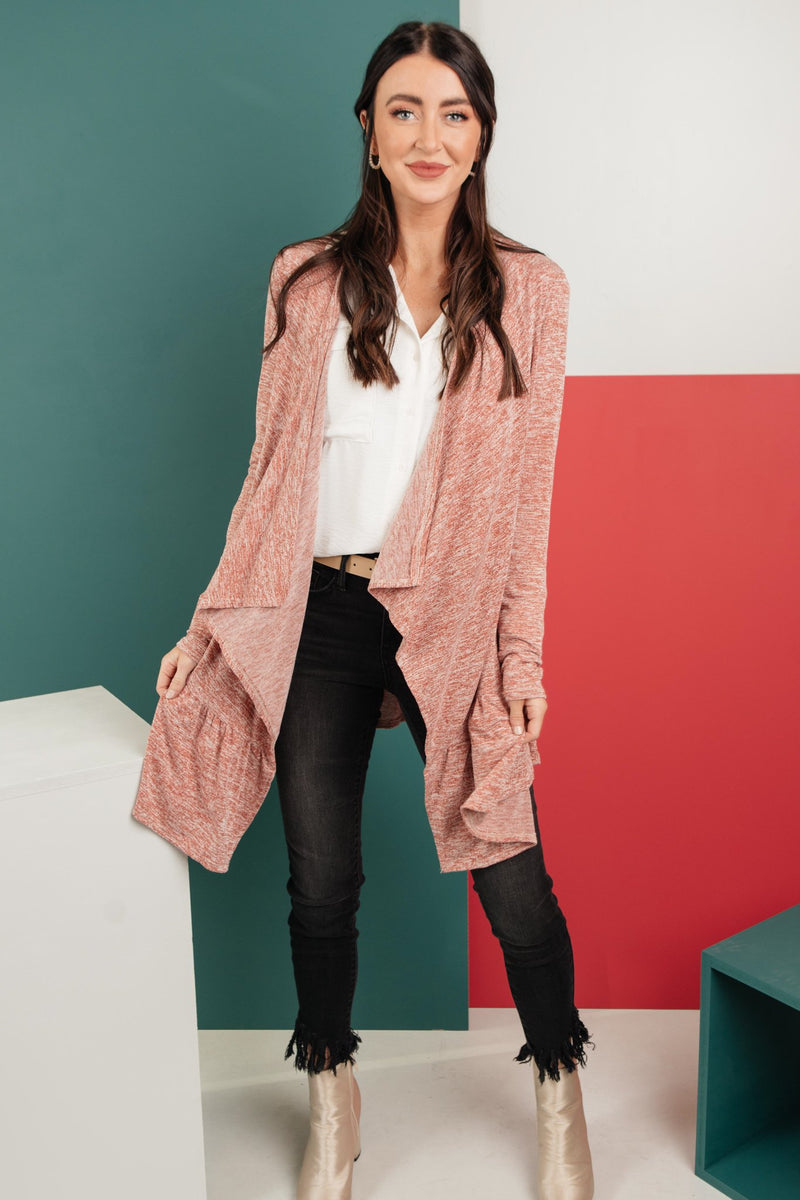 The Avalynn Heathered Cardigan in Crimson