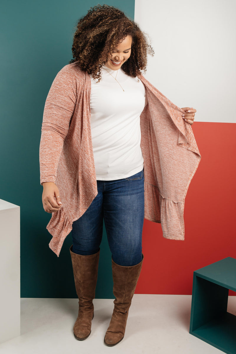 The Avalynn Heathered Cardigan in Crimson