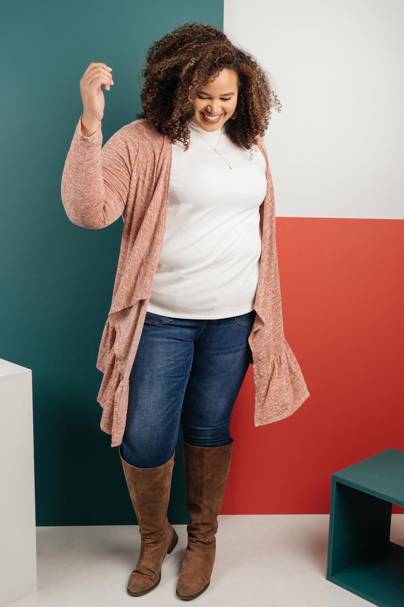 The Avalynn Heathered Cardigan in Crimson