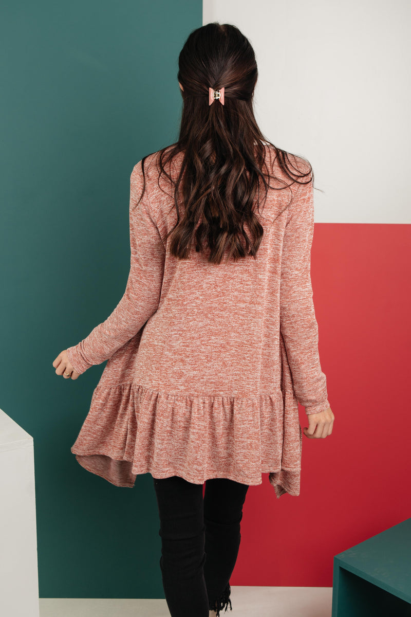 The Avalynn Heathered Cardigan in Crimson