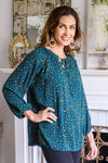 The Time Is Now Spotted Blouse In Teal