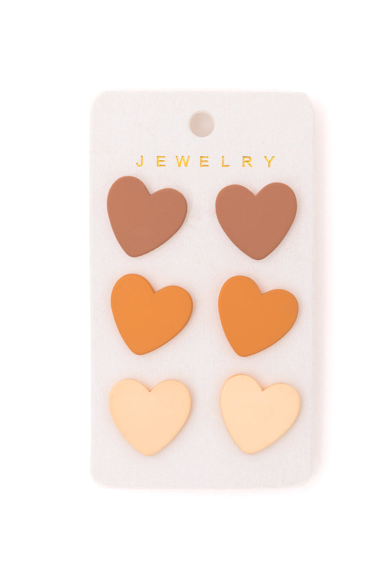 Triple Hearts Studs in Brown