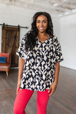 Unforgettable V-Neck Animal Print Blouse in Black