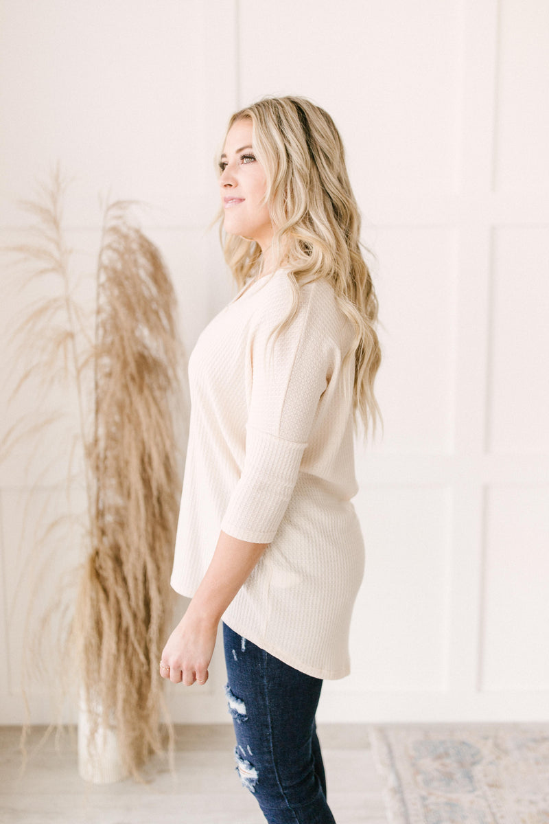 Willow Waffle Knit Top in Beige