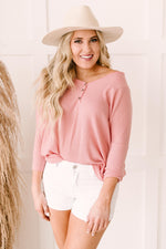 Willow Waffle Knit Top in Blush