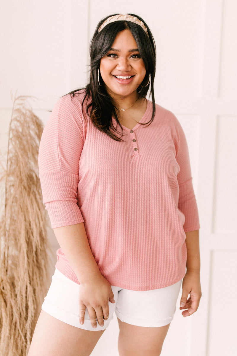 Willow Waffle Knit Top in Blush