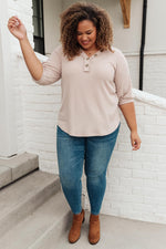 Wonderfully Waffled Top in Taupe