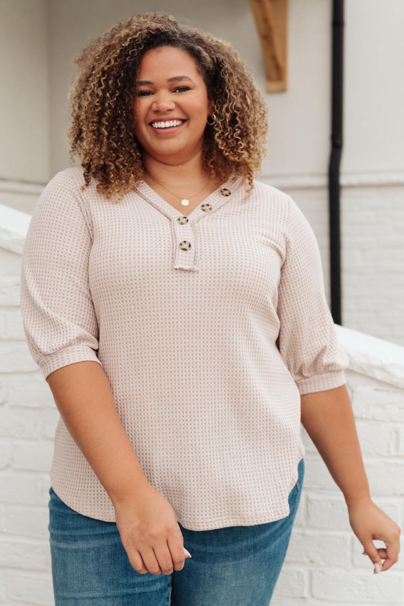 Wonderfully Waffled Top in Taupe