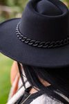 Zaya Black Wide Brim Fedora With Chain Trim