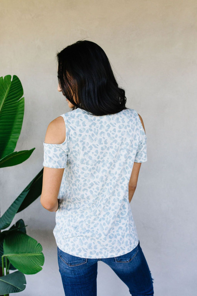 Cold Shoulders & Pale Blue Spots Top