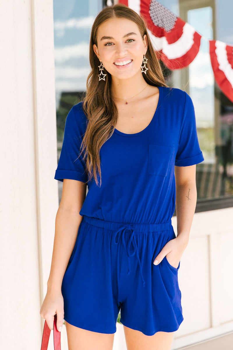 From Romp To Rest Romper in Blue