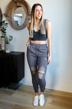 Kick Back Distressed Joggers in Heather Charcoal