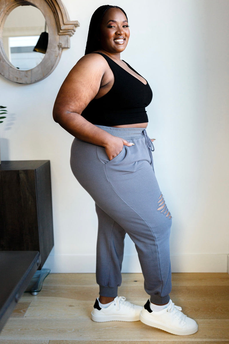 Kick Back Distressed Joggers in Heather Charcoal