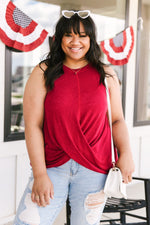 Knotted Hem Tank in Ruby Red