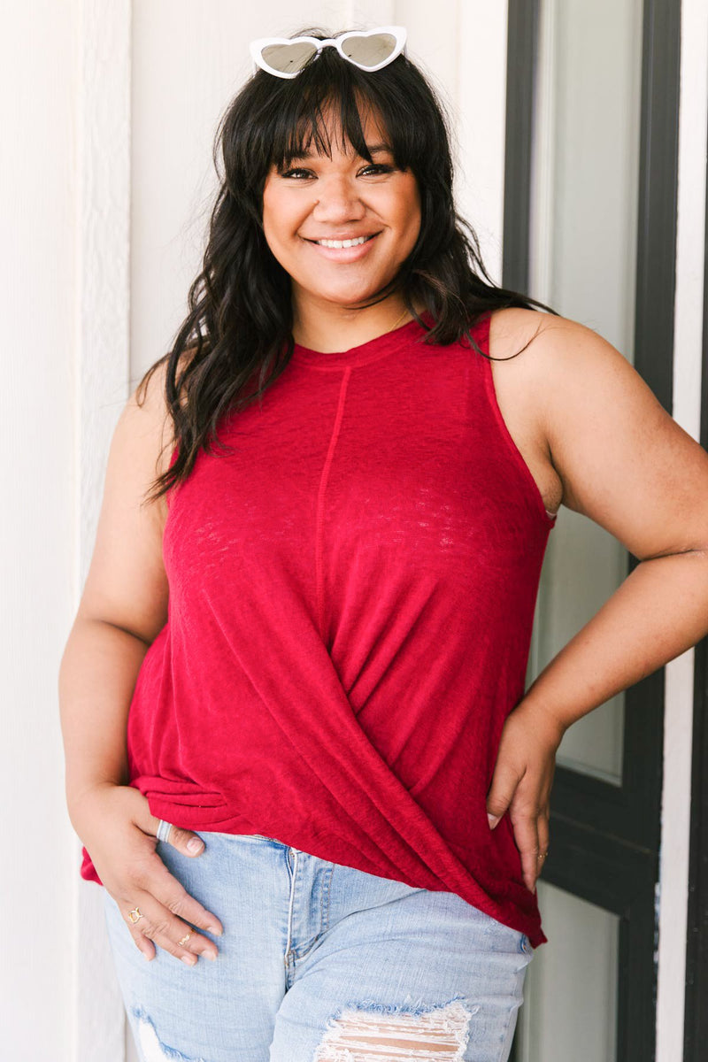 Knotted Hem Tank in Ruby Red