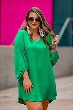 Jessie Balloon Sleeve Dress in Kelly Green